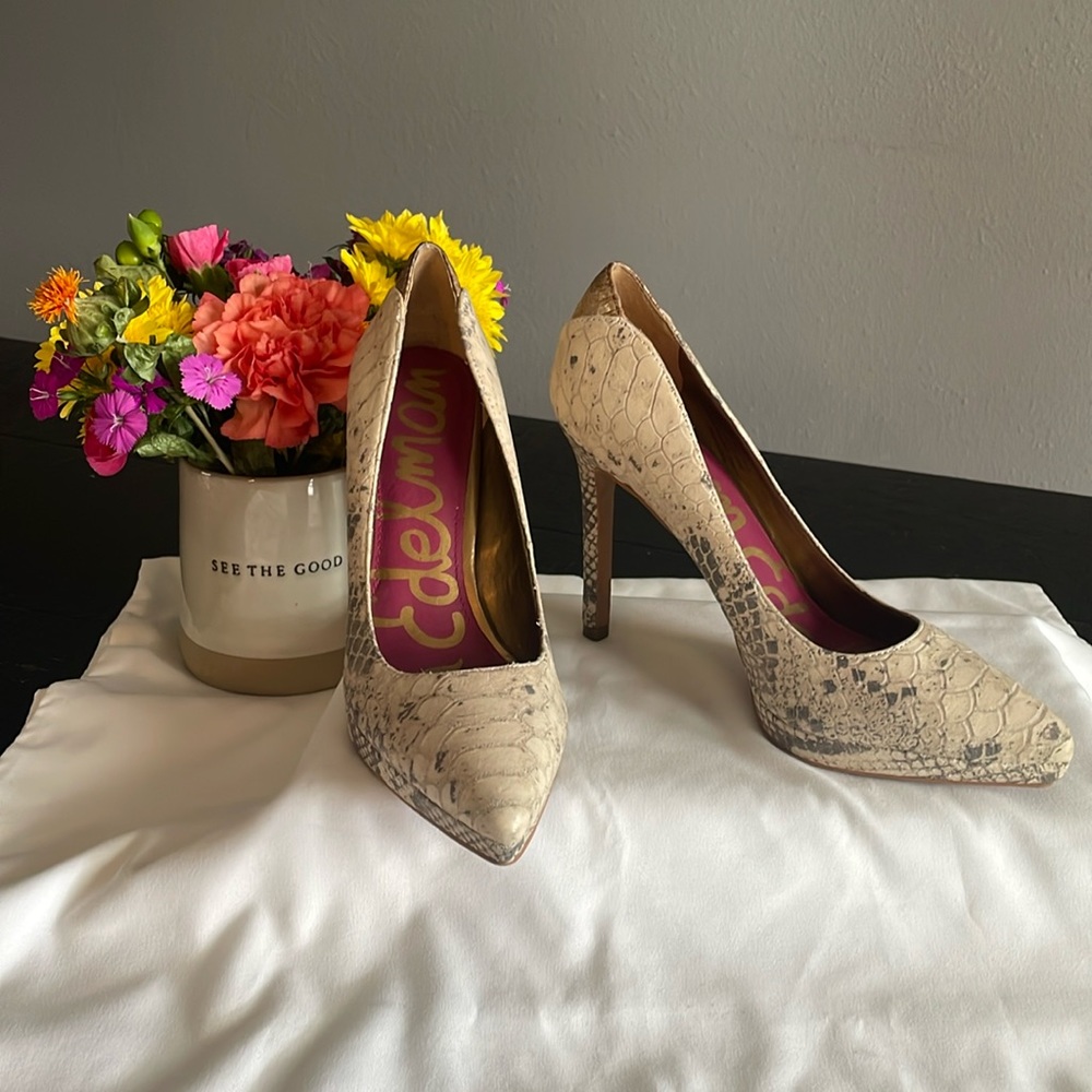 Sam Edelman Women’s Celia Heels Size 5.5 M Leather Snakeskin Print Stiletto VGUC